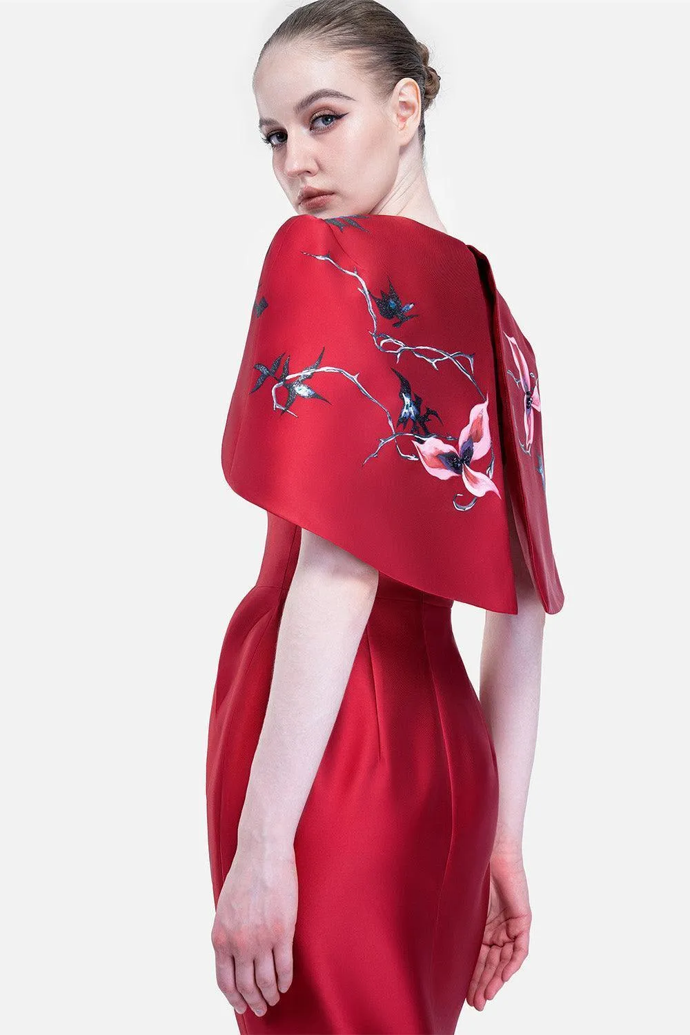 Alani Pegged Cape Sleeved Zibeline Ankle Length Dress