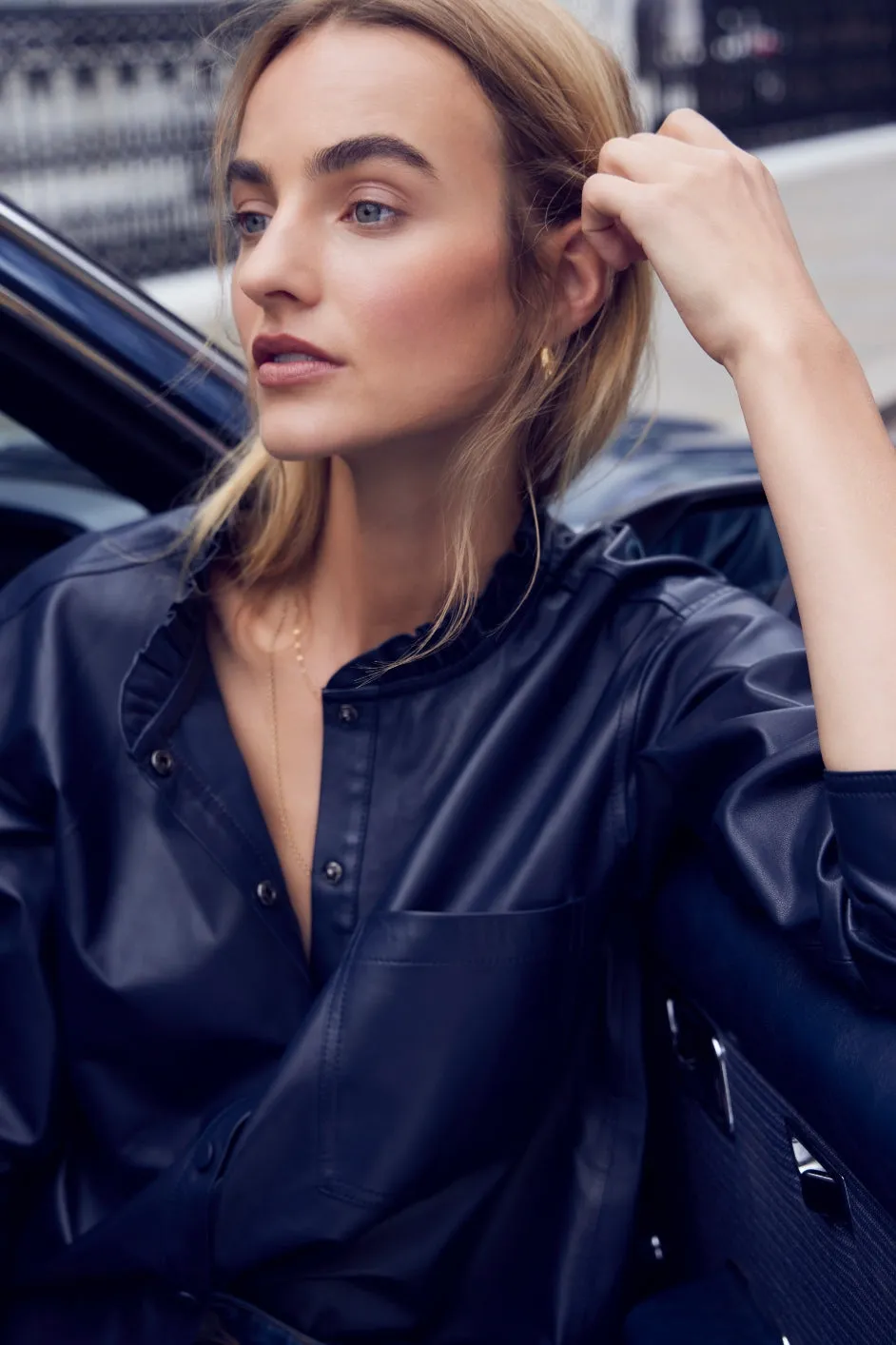 Alina Leather Shirt - Blue/Black