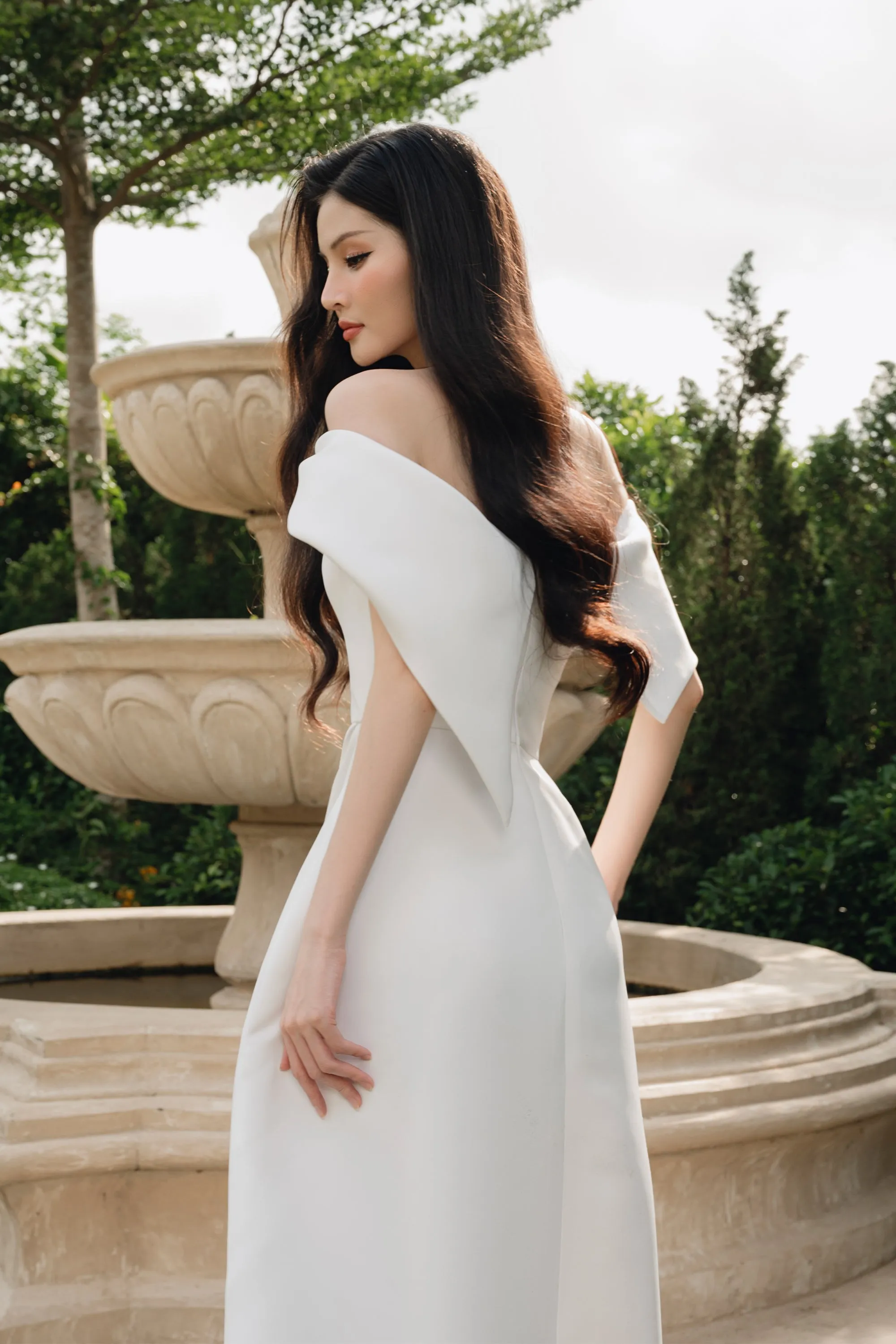Amberly A-line Off-Shoulder Taffeta Below The Knee Dress
