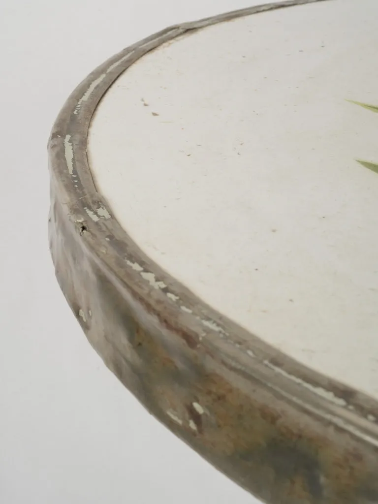 Art Deco Cast Iron Bistro Table w/ Enamel Iris Top, circa 1925