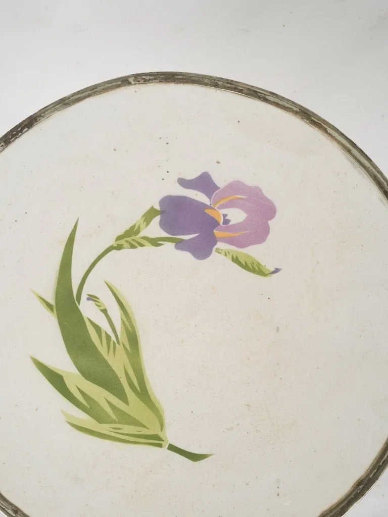 Art Deco Cast Iron Bistro Table w/ Enamel Iris Top, circa 1925