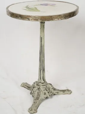 Art Deco Cast Iron Bistro Table w/ Enamel Iris Top, circa 1925