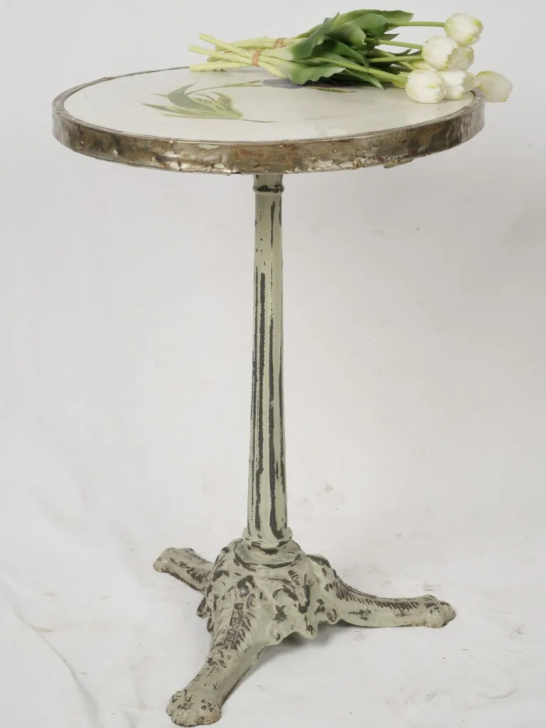 Art Deco Cast Iron Bistro Table w/ Enamel Iris Top, circa 1925