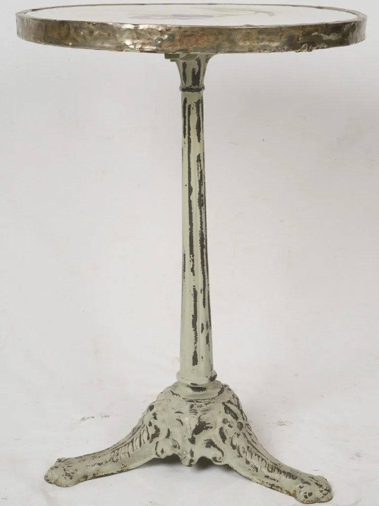 Art Deco Cast Iron Bistro Table w/ Enamel Iris Top, circa 1925