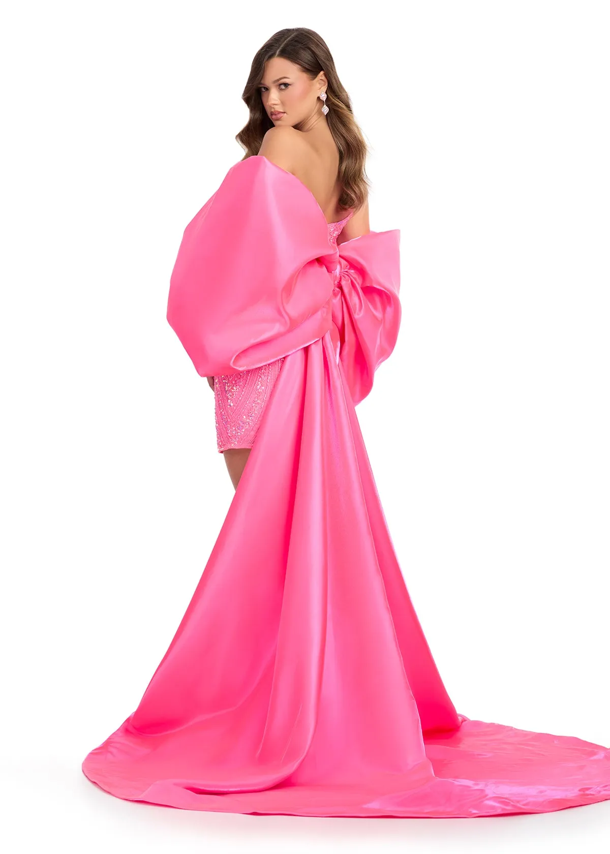 Ashley Lauren 12007 RED Oversize Bow Cape off the Shoulder Satin Shimmer Formal Accessory