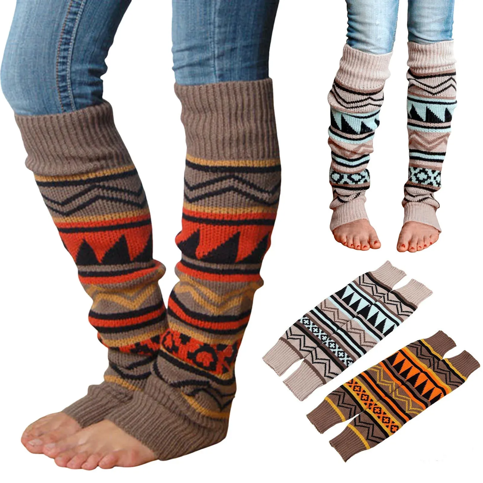 Aztec Design Merino Wool Leg Warmers