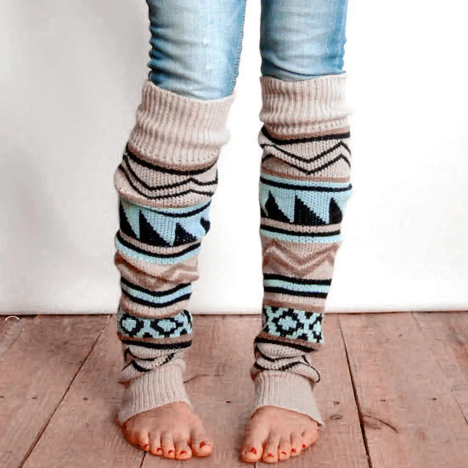 Aztec Design Merino Wool Leg Warmers