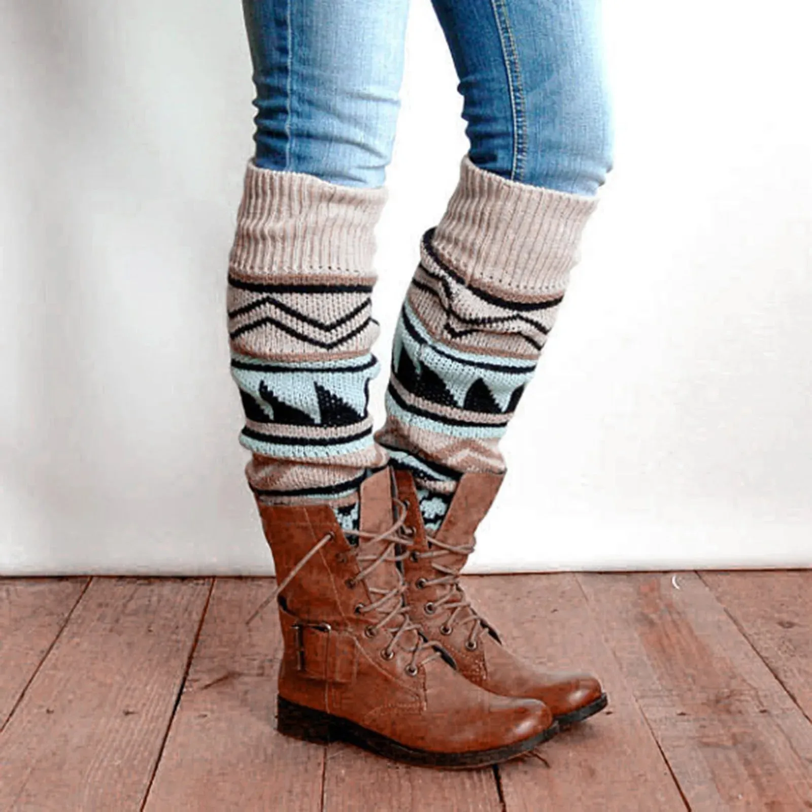 Aztec Design Merino Wool Leg Warmers