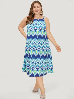 Bandana Geometric Ruffles Hem Pocket Spaghetti Strap Dress