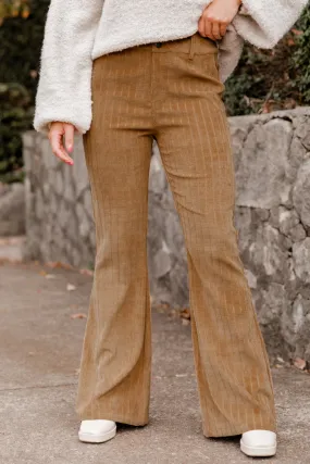 Blue Zone Planet |  Grapefruit Orange Checkered Corduroy Flare High Waist Pants