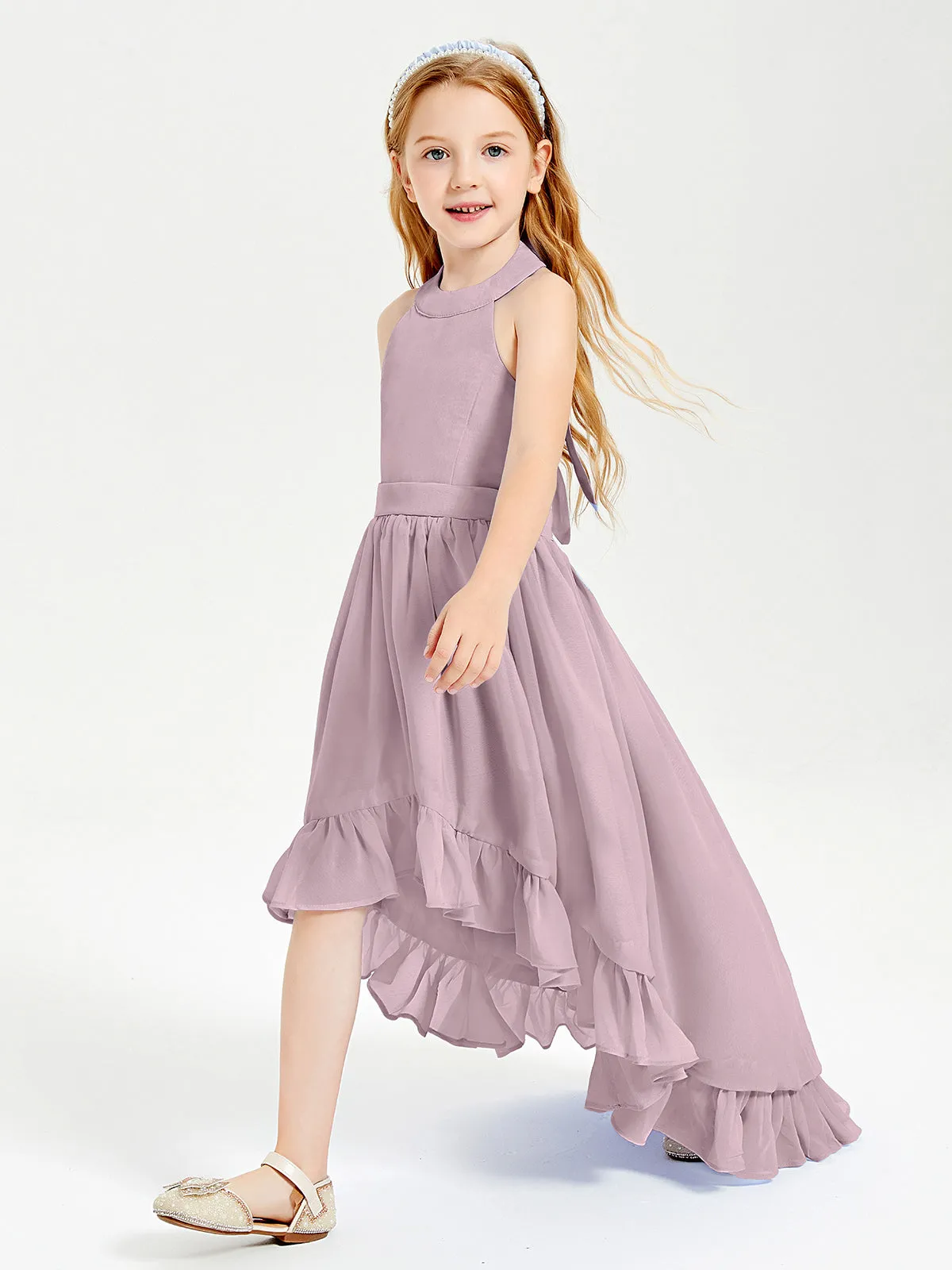 Boho Junior Bridesmaid Dresses Asymmetrical Cascading Skirt Dusk