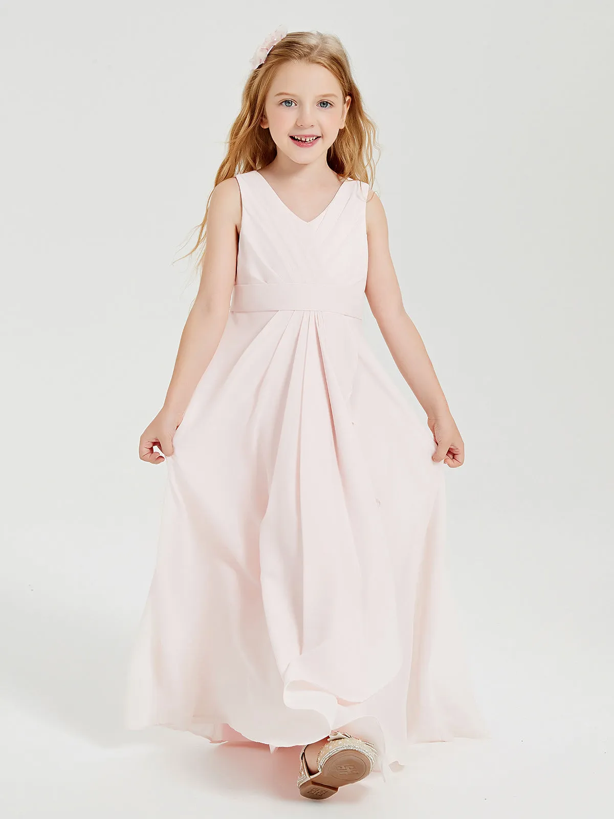 Boho Long Chiffon Bridesmaid Dresses Cascading Skirt Blushing Pink