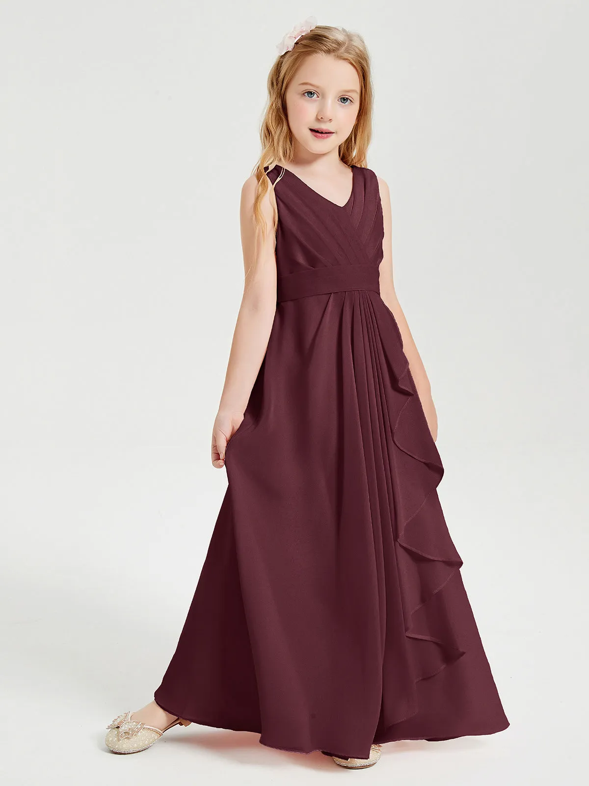 Boho Long Chiffon Bridesmaid Dresses Cascading Skirt Cabernet