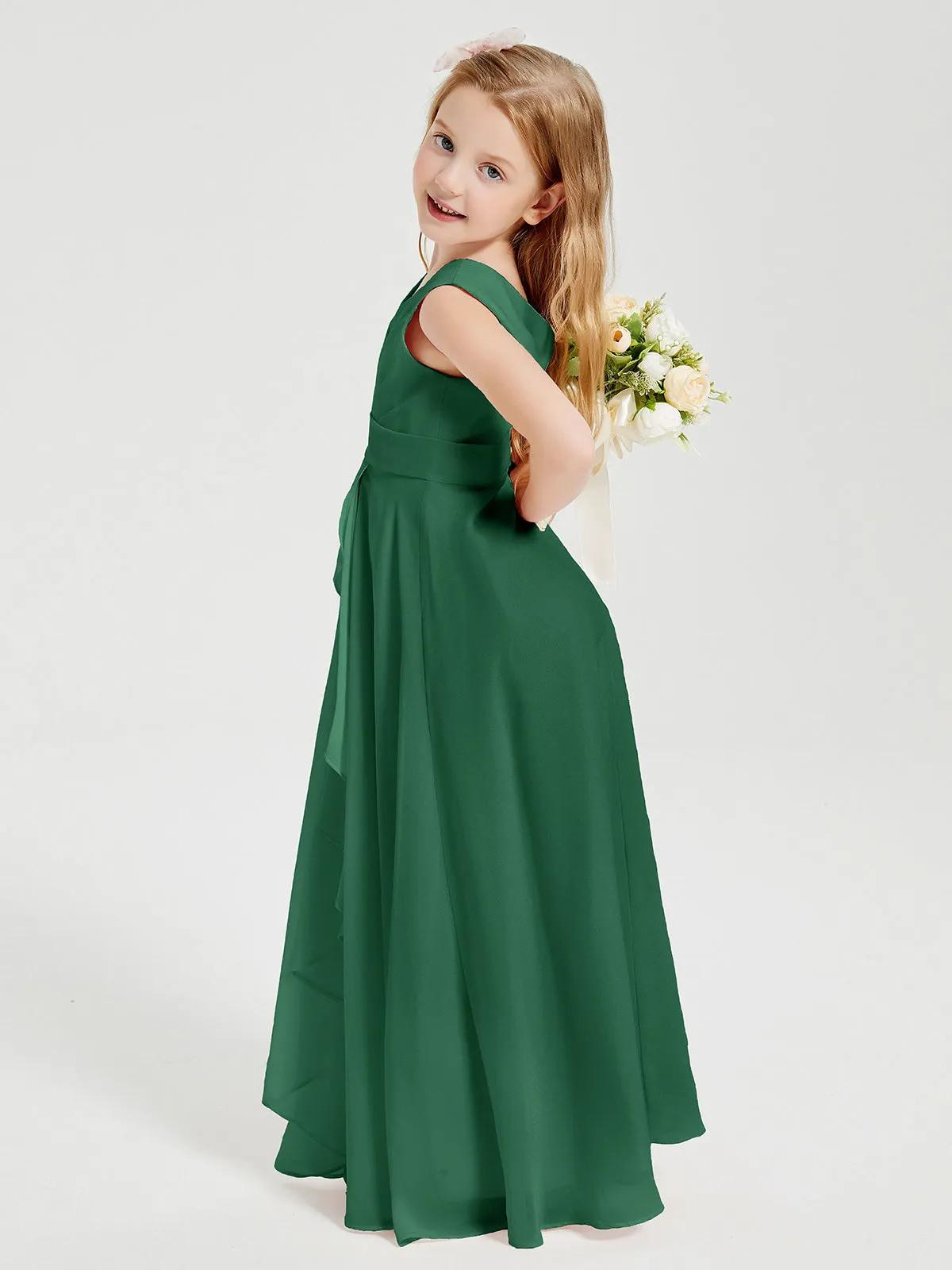 Boho Long Chiffon Bridesmaid Dresses Cascading Skirt Dark Green