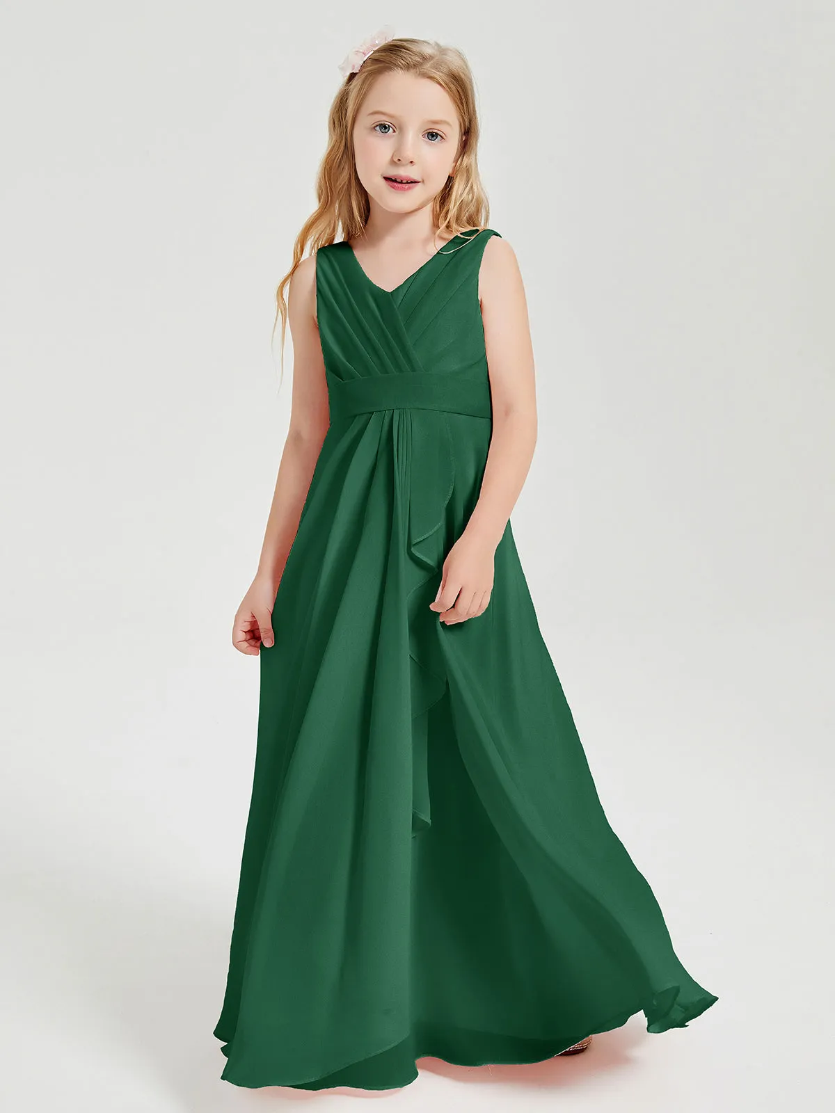 Boho Long Chiffon Bridesmaid Dresses Cascading Skirt Dark Green