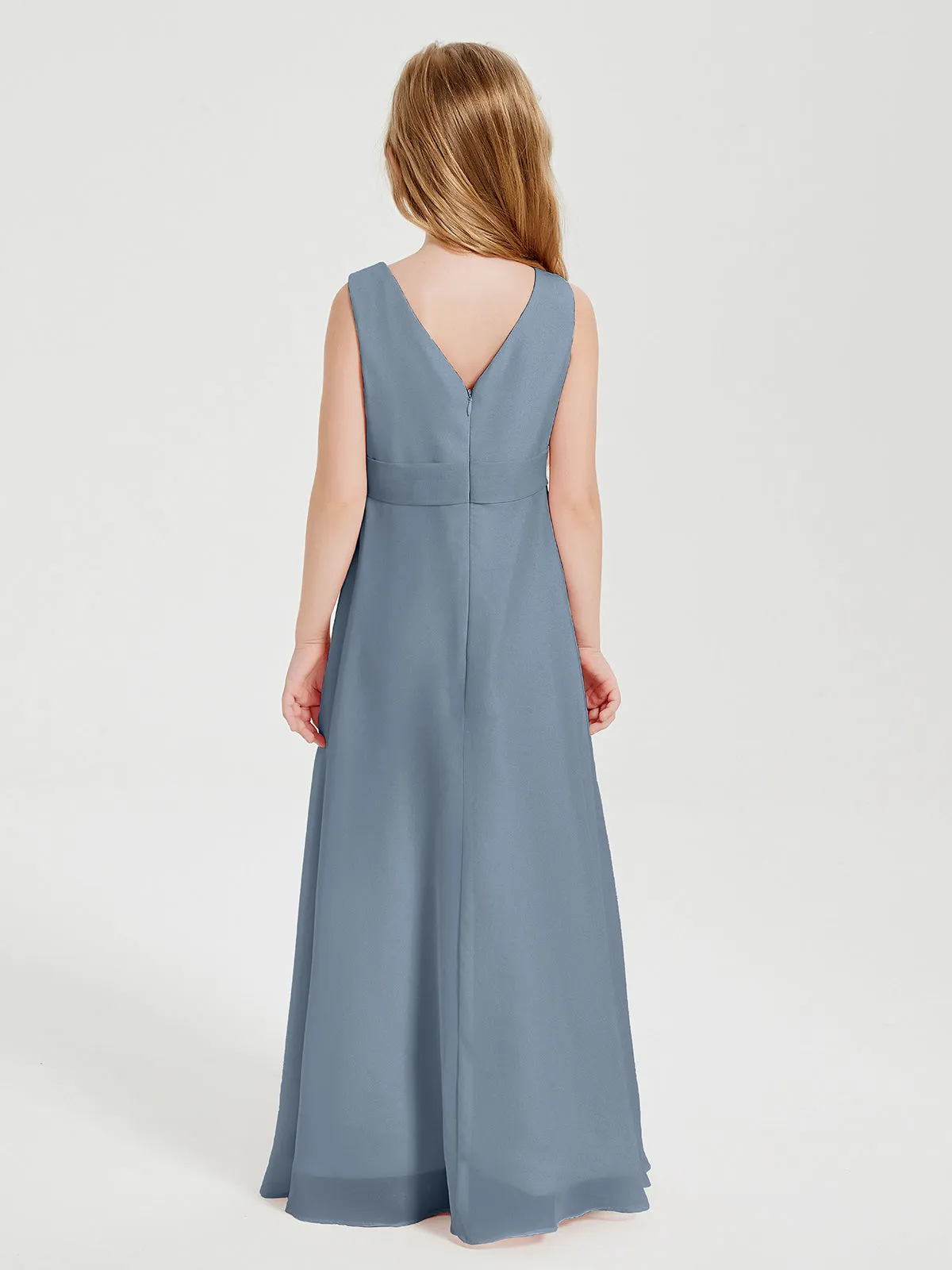 Boho Long Chiffon Bridesmaid Dresses Cascading Skirt Dusty Blue