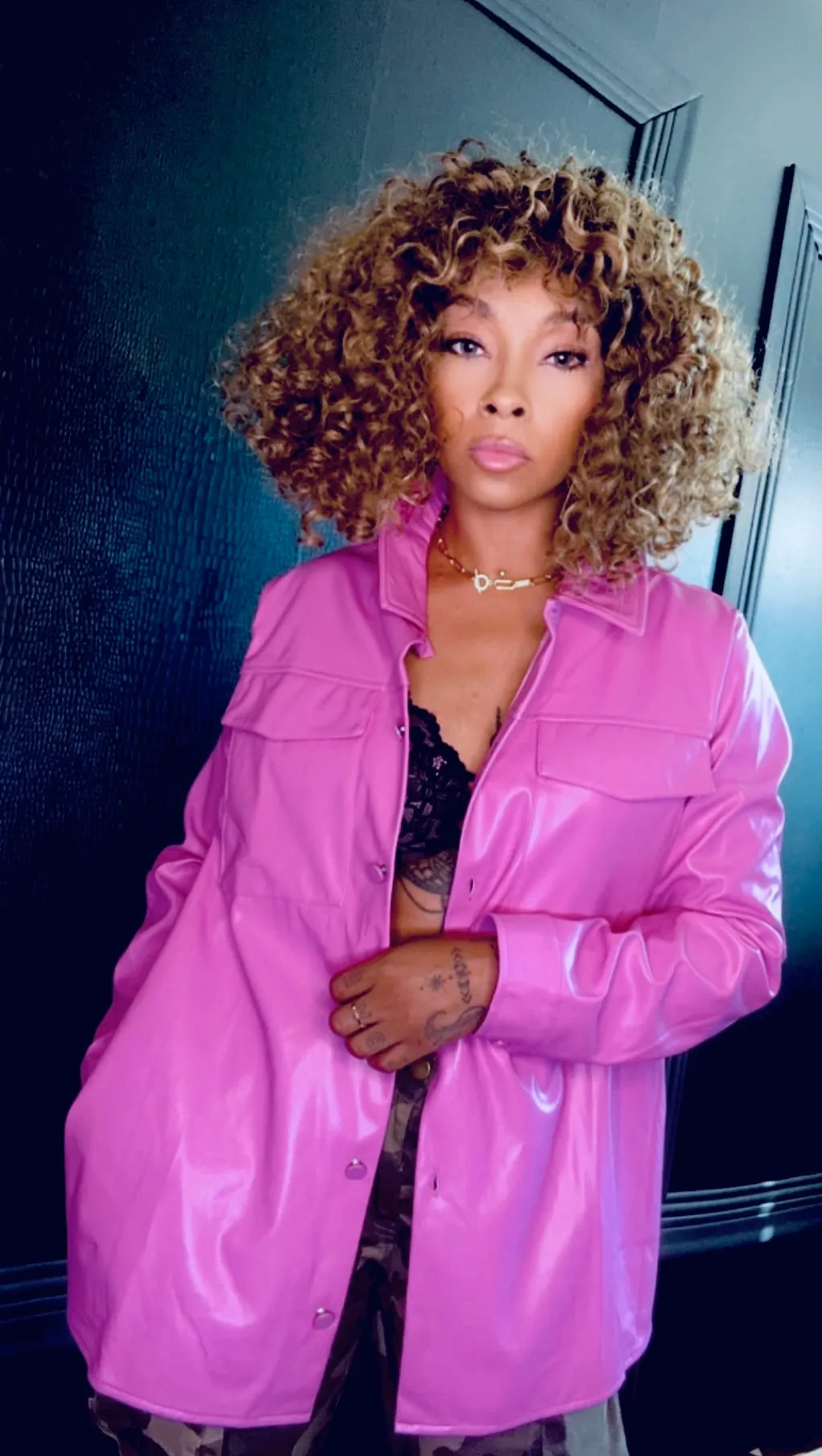 BUBBLE YUM Faux Leather Shacket