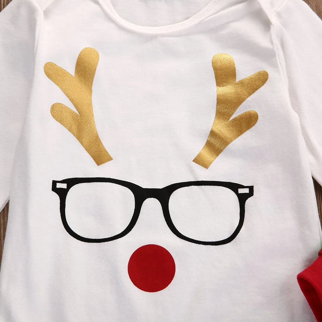 Christmas Baby Clothes Deer Long Sleeved Romper Leg Warmers Headband 3pcs XMAS Outfits Clothing Set Costume