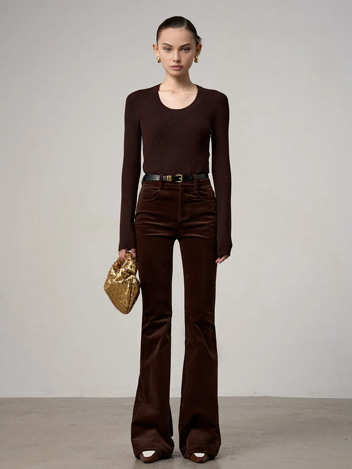 Corduroy Bootcut Pants Without Belt