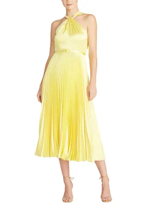 Crossover Neckline Satin Midi Dress - Lemon Crossover Neckline Satin Midi Dress - Lemon