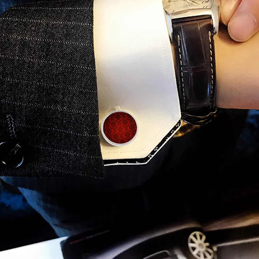 Dark Red Damask Cufflinks Tuxedo Studs