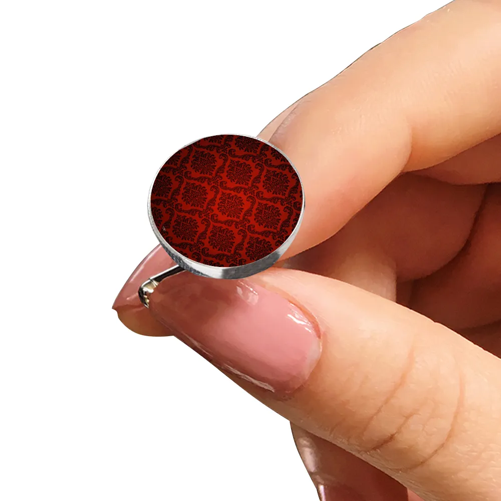 Dark Red Damask Cufflinks Tuxedo Studs