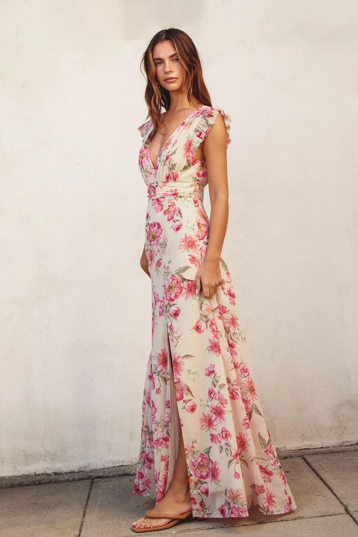 Dream Girl Plunging Tuck Maxi Dress