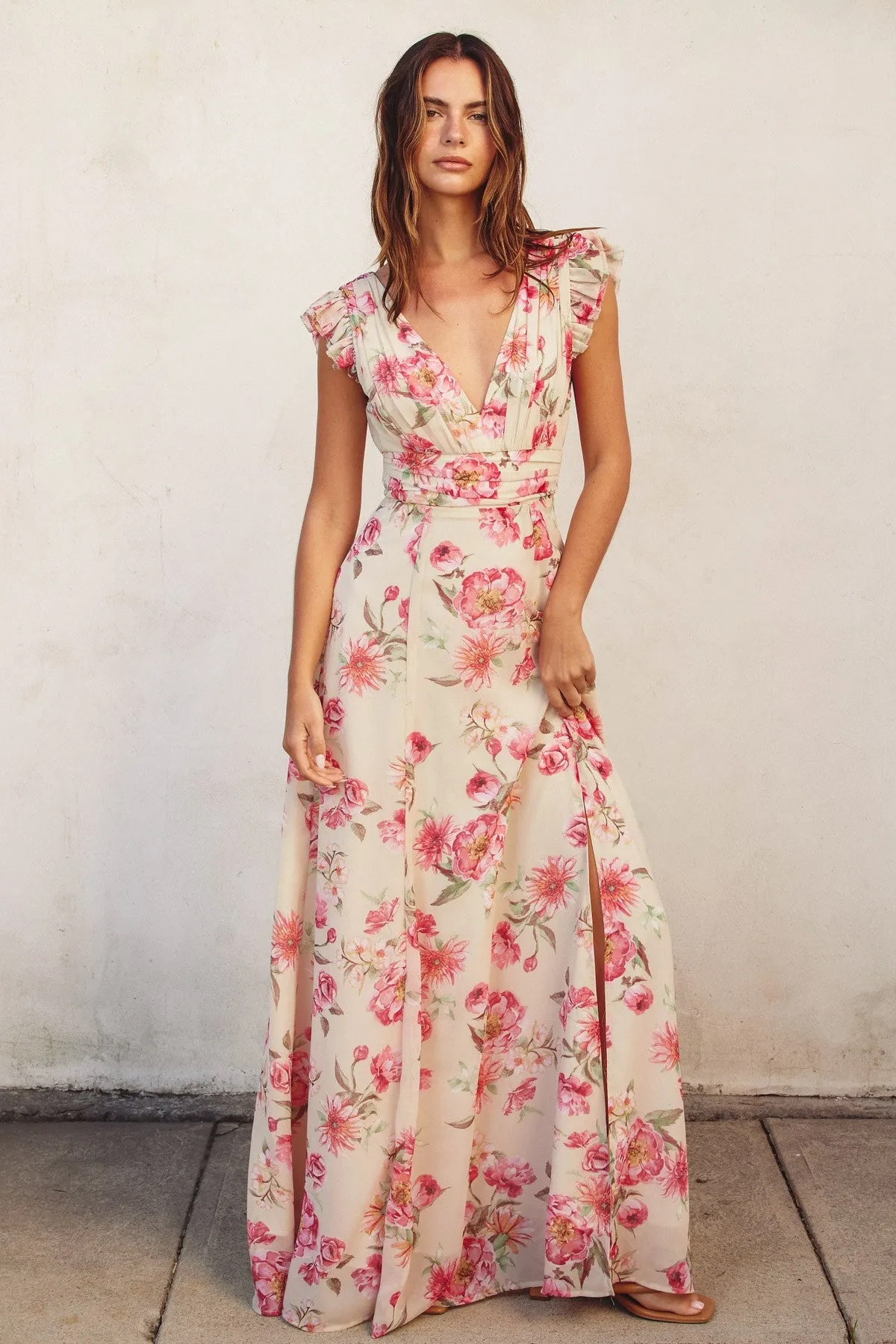 Dream Girl Plunging Tuck Maxi Dress