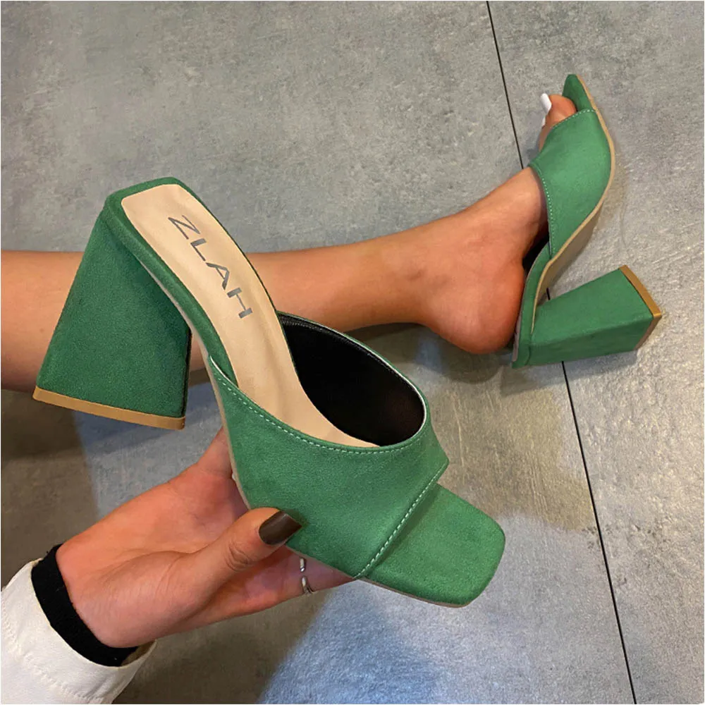 Elegant Suede 3.5" Square High Heel Sandals Shoes