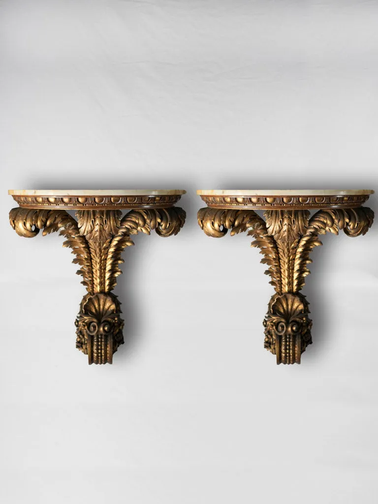 Extra-large pair of wall consoles / brackets w/ Prince of Wales feathers 27½"