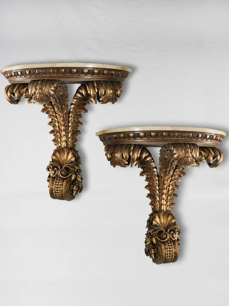Extra-large pair of wall consoles / brackets w/ Prince of Wales feathers 27½"