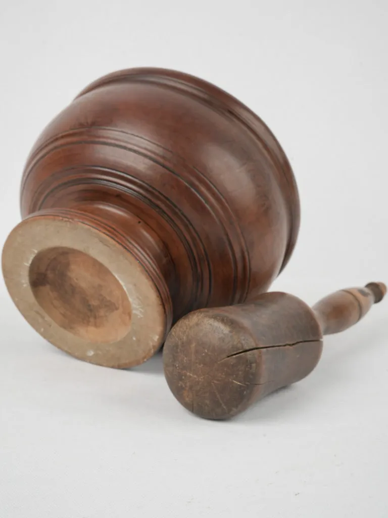 French turned wooden mortar & pestle set - 19th-century 6¼"