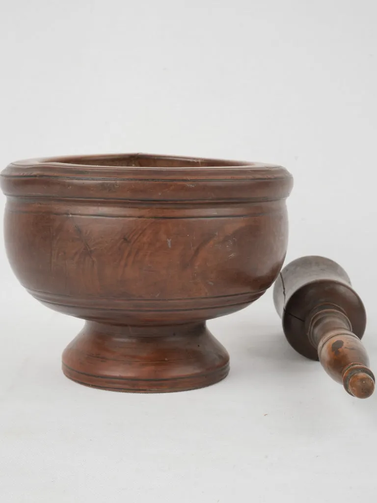 French turned wooden mortar & pestle set - 19th-century 6¼"