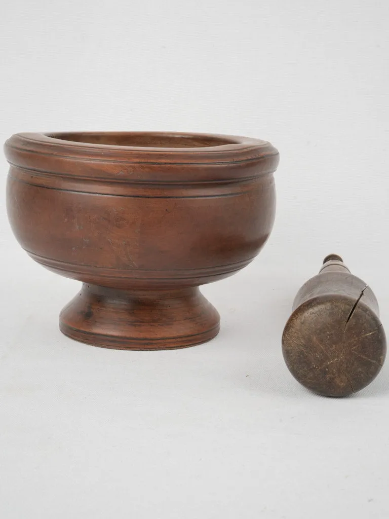 French turned wooden mortar & pestle set - 19th-century 6¼"