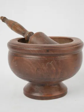 French turned wooden mortar & pestle set - 19th-century 6¼"