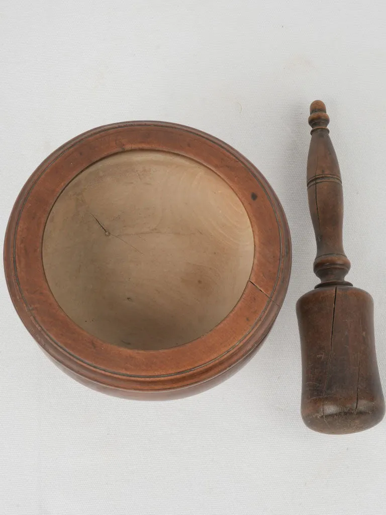 French turned wooden mortar & pestle set - 19th-century 6¼"