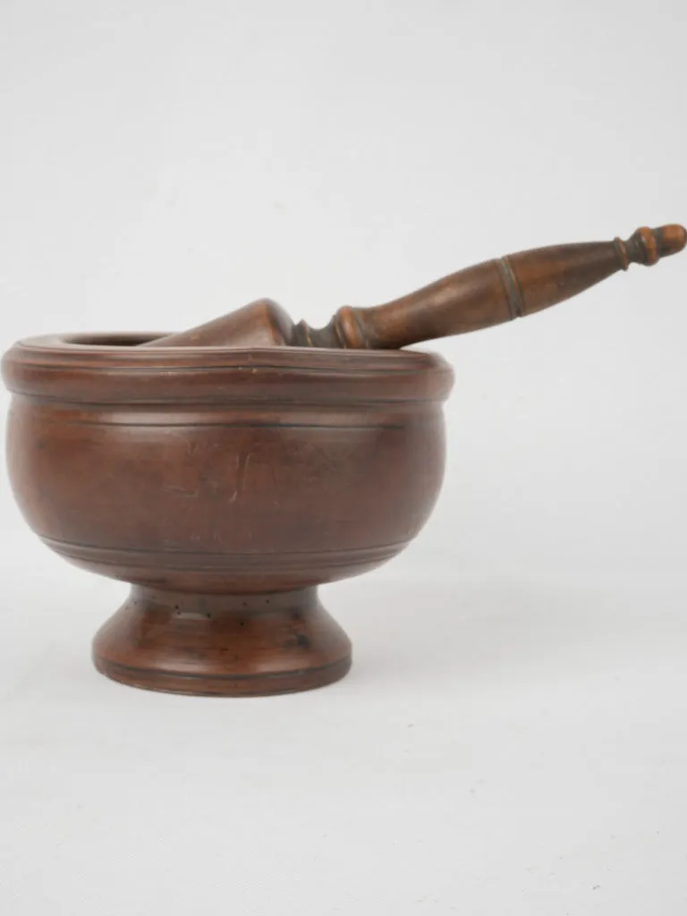 French turned wooden mortar & pestle set - 19th-century 6¼"