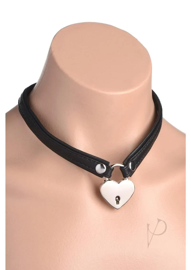 Heart Lock Choker With key Black