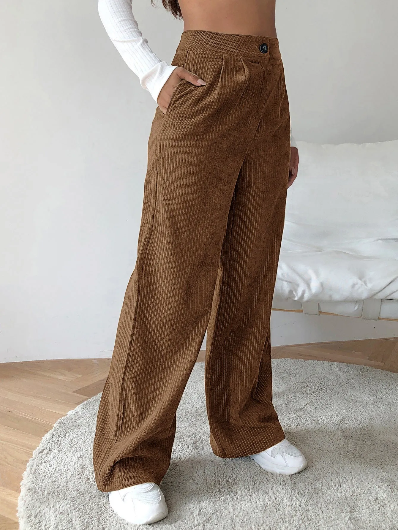 High Waist Cord Wide Leg Pants
