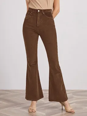 High Waist Slant Pocket Flare Leg Cord Pants