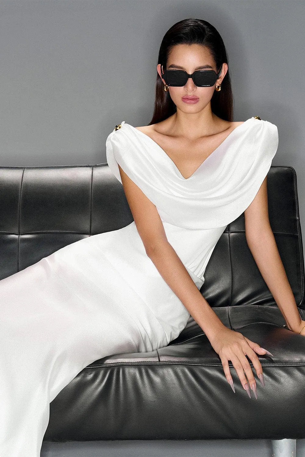 Ivory Bodycon Cowl Neck Organza Top