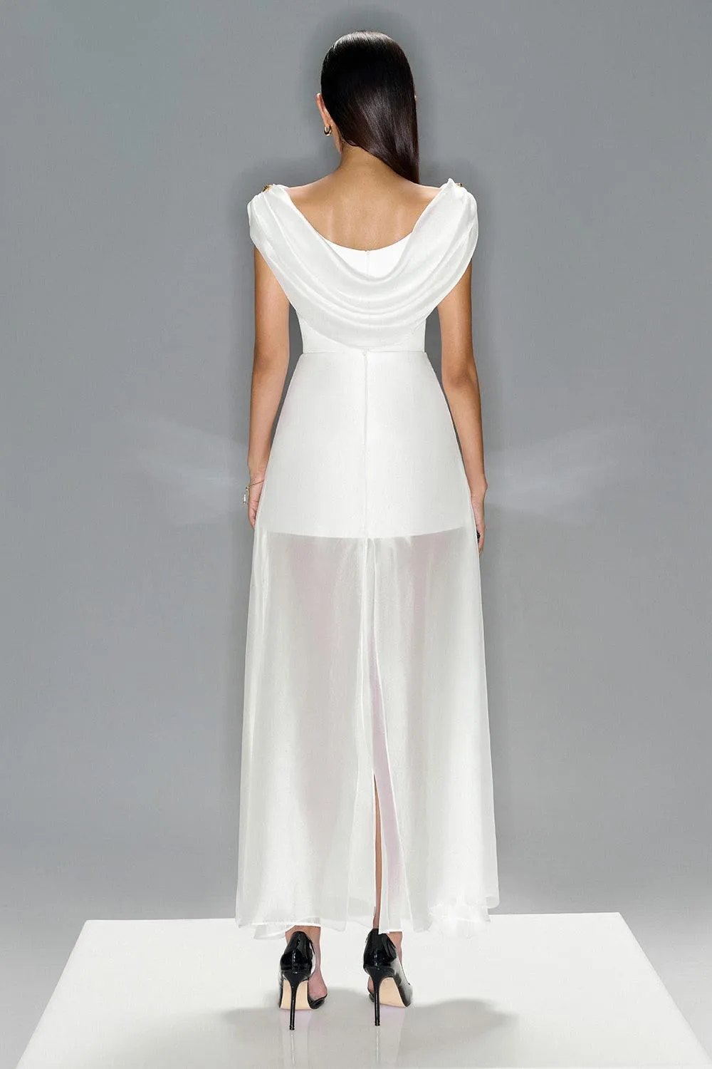 Ivory Bodycon Cowl Neck Organza Top