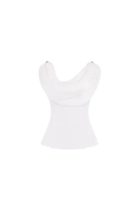 Ivory Bodycon Cowl Neck Organza Top