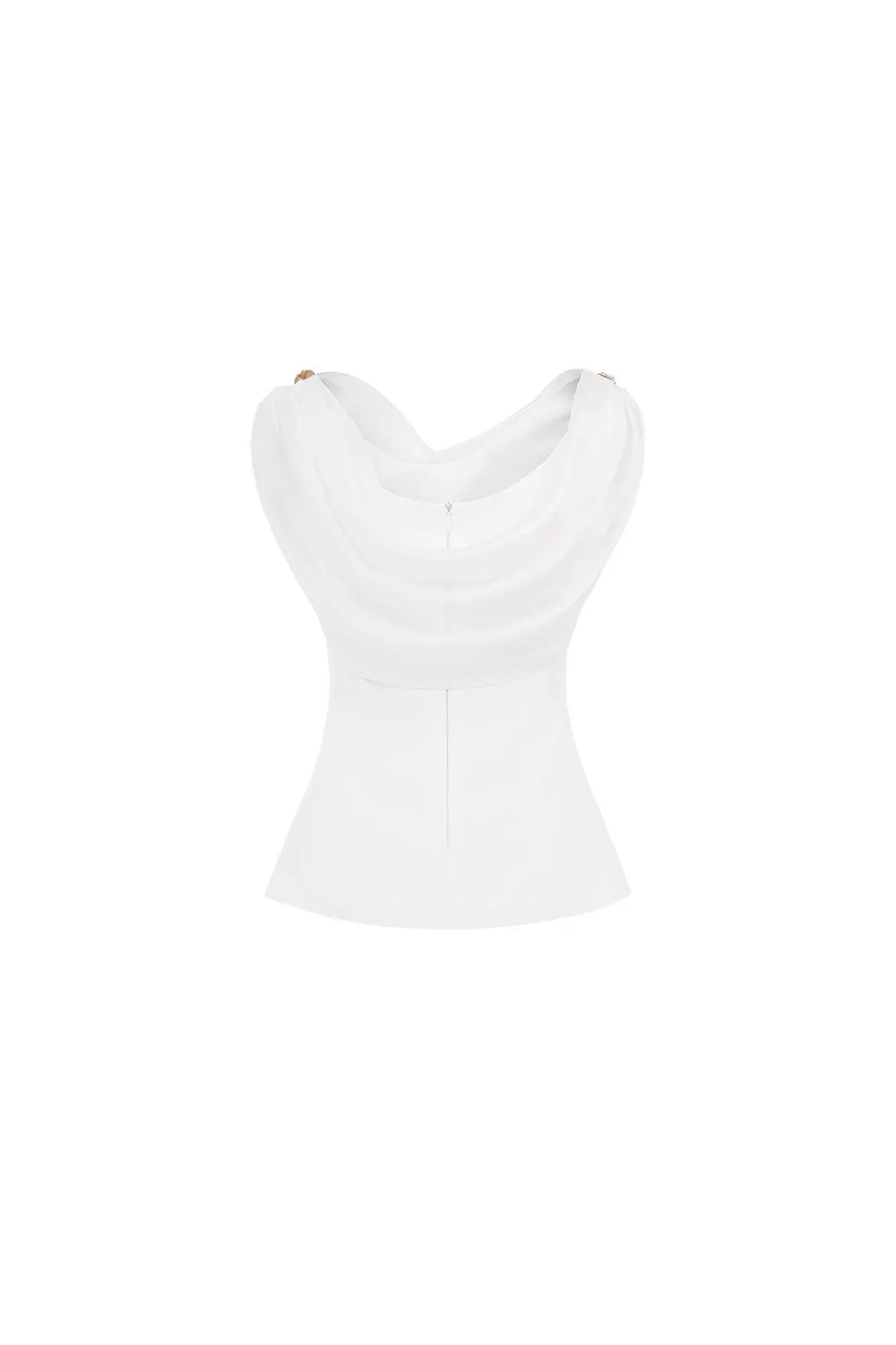 Ivory Bodycon Cowl Neck Organza Top