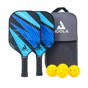 JOOLA Ben Johns Pickleball Set with 2 Fiberglass Paddles - Includes 2 Indoor & 2 Outdoor Pickleball Balls & Bag - Lightweight Racket Set for All Levels - Honeycomb Polymer Core,Blue