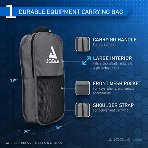 JOOLA Ben Johns Pickleball Set with 2 Fiberglass Paddles - Includes 2 Indoor & 2 Outdoor Pickleball Balls & Bag - Lightweight Racket Set for All Levels - Honeycomb Polymer Core,Blue