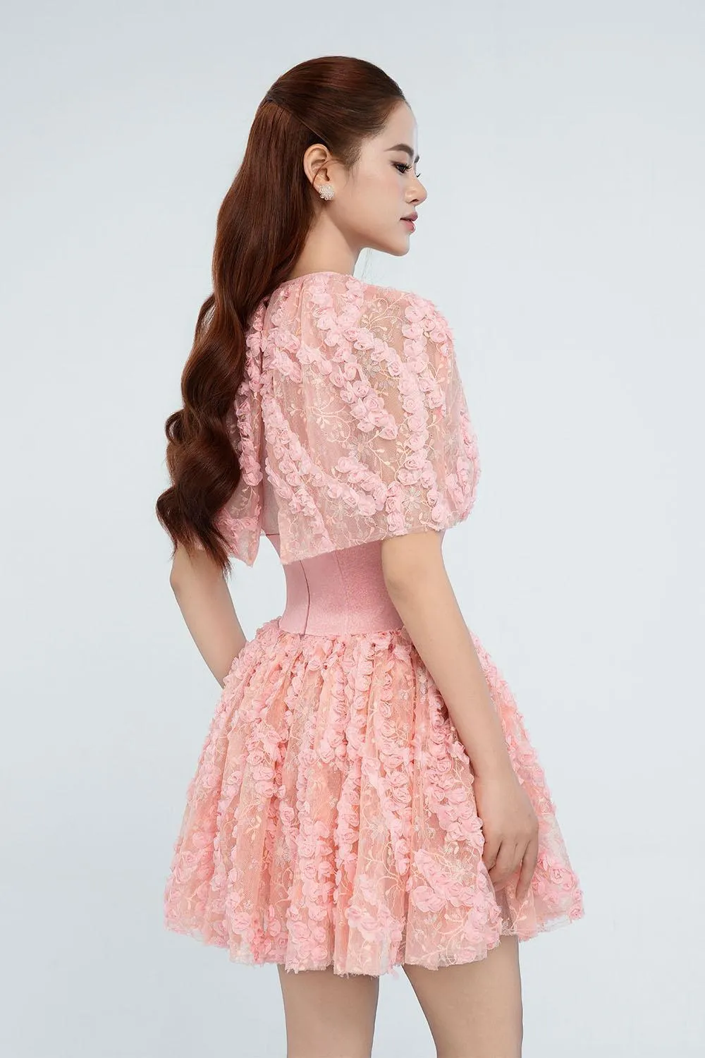Jordyn A-line Cape Shoulder Mesh Mini Dress