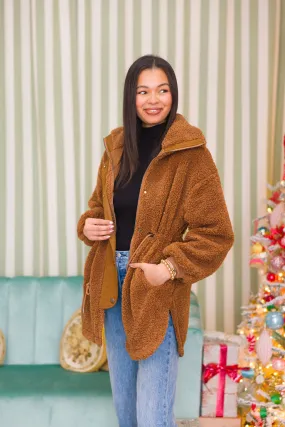 Knox Drawstring Sherpa Jacket | Chocolate