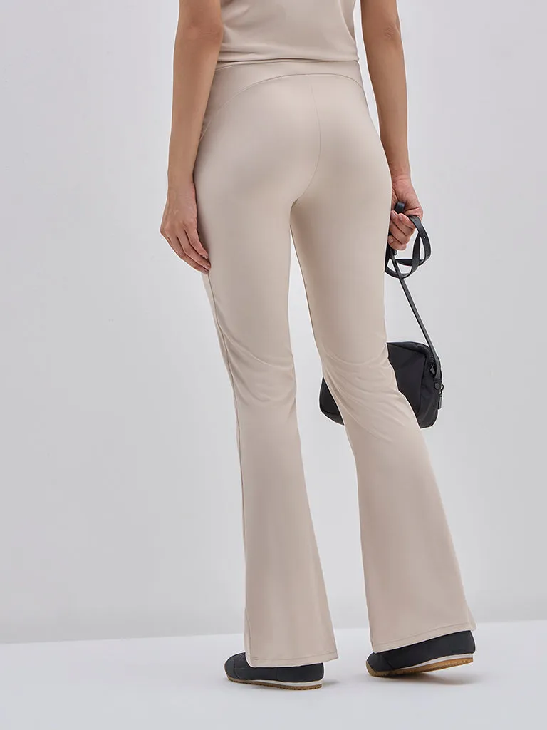 LOV Beige High-Rise Cotton-Blend Bootcut Track Pants