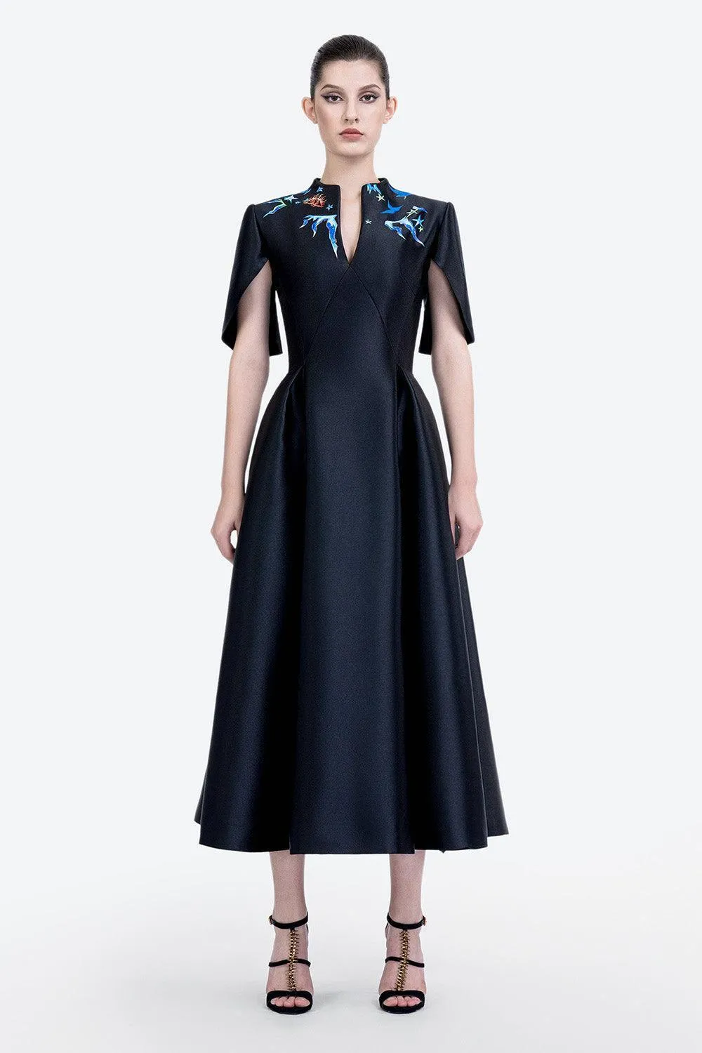 Madilyn A-line Slit Sleeved Zibeline Midi Dress